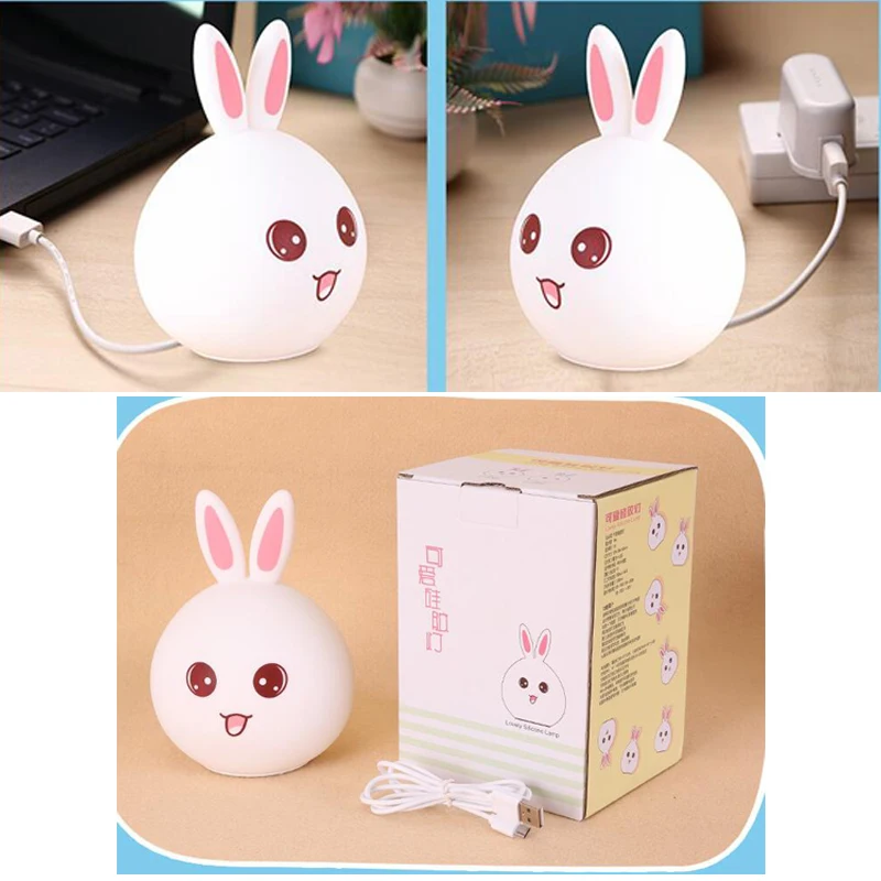 Rabbit LED Night Light Silicone Touch Sensor Tap Control Nightlight Multicolor Children Baby Kids Bedside Table Lamp (3)