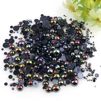 

1000pcs 2-10mm Shiny Black Half Round Imitation Pearl Nail Beads Flatback Gems Pearl Nail Art Phone DIY Decoration
