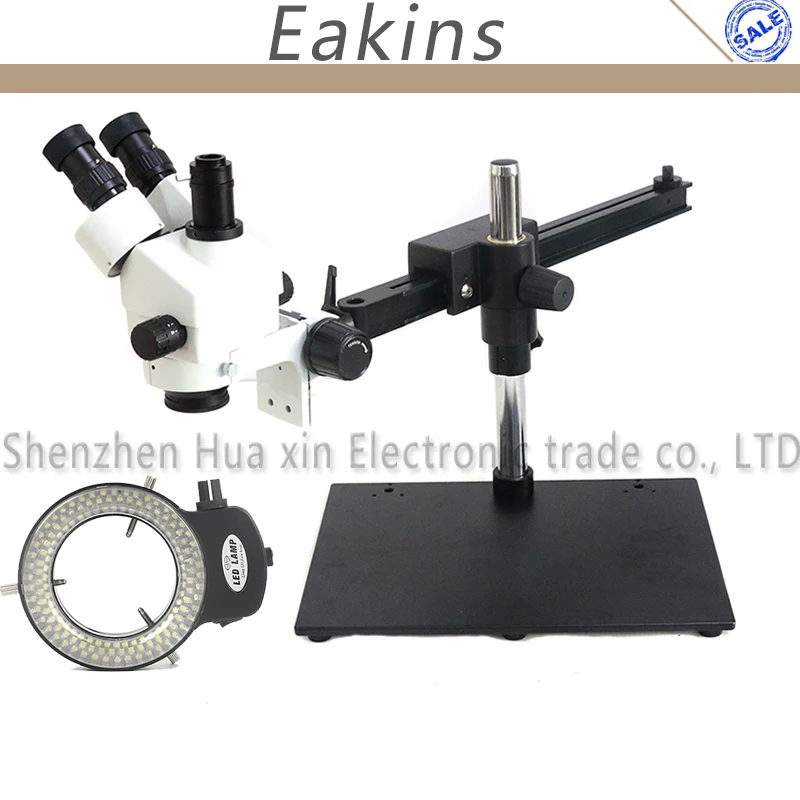 Trinocular Microscope 7-45X Continuous Zoom Stereo Rail Rotating Holder Guide Bracket Stand+144 LED Light |