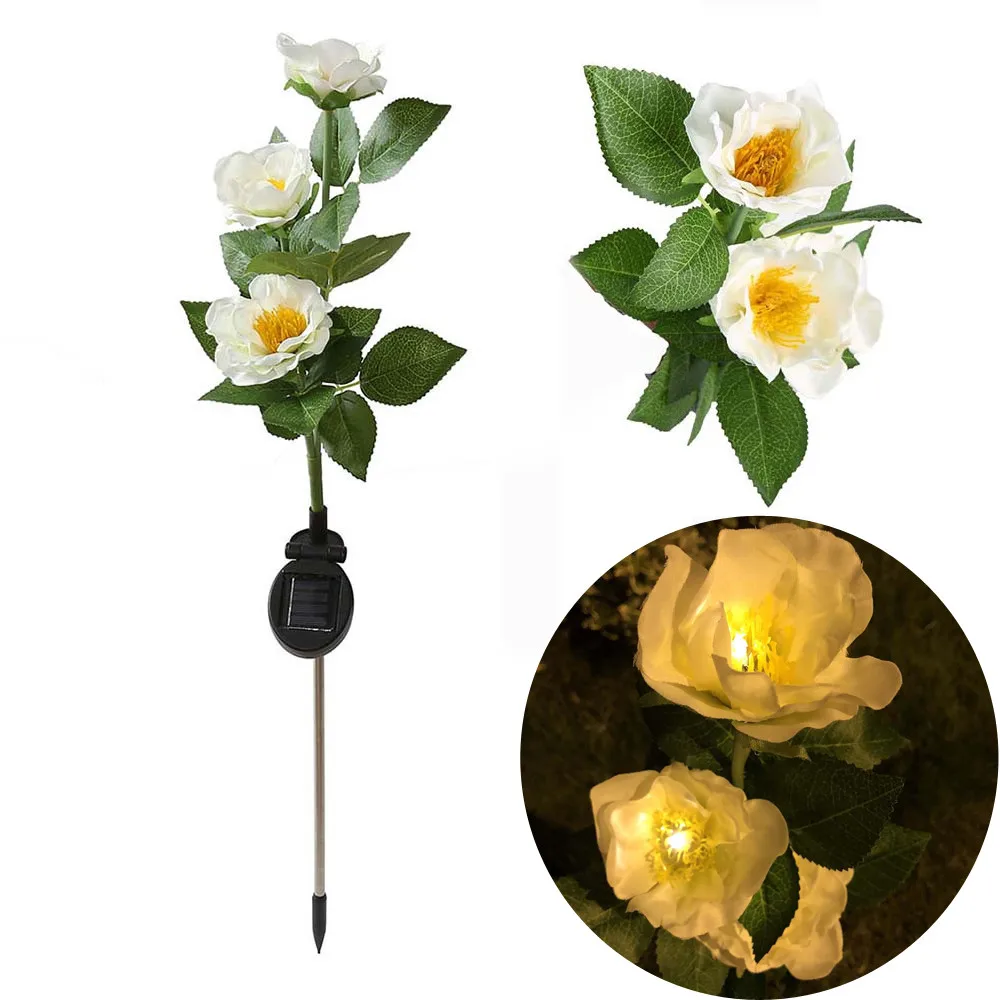 

Stake Light Outdoor Solar Backyard Garden Stake Light Solar Powered 3 Camellia Flower Lights Car Lamp