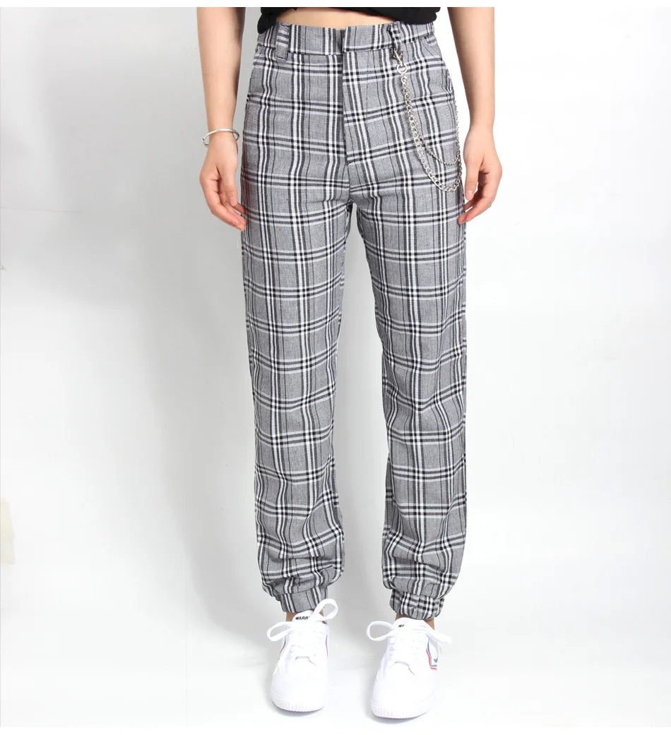 plaid pants with chain