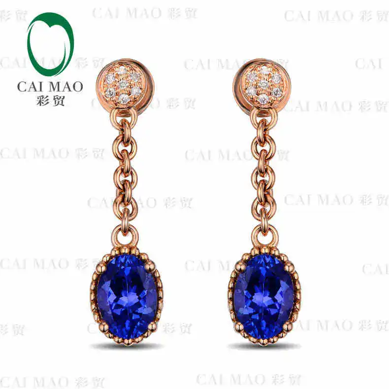 

CaiMao 14KT/585 Rose Gold 2.03 ct Natural IF Blue Tanzanite AA 0.06ct Full Cut Diamond Engagement Gemstone Earrings Jewelry