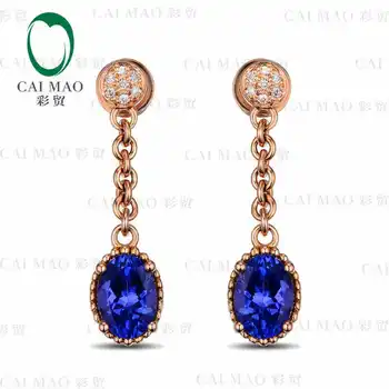 

CaiMao 14KT/585 Rose Gold 2.03 ct Natural IF Blue Tanzanite AA 0.06ct Full Cut Diamond Engagement Gemstone Earrings Jewelry