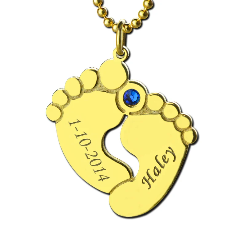  Personalized Baby Feet Birthstone Mother Necklace Name & Date Feet Charm Celebration For New Baby 9