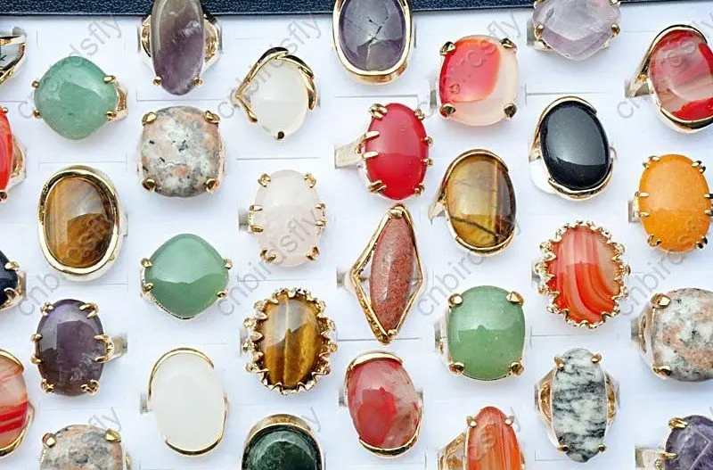 wholesale jewelry lots 50pcs Mixed multicolor natural stone gold rings