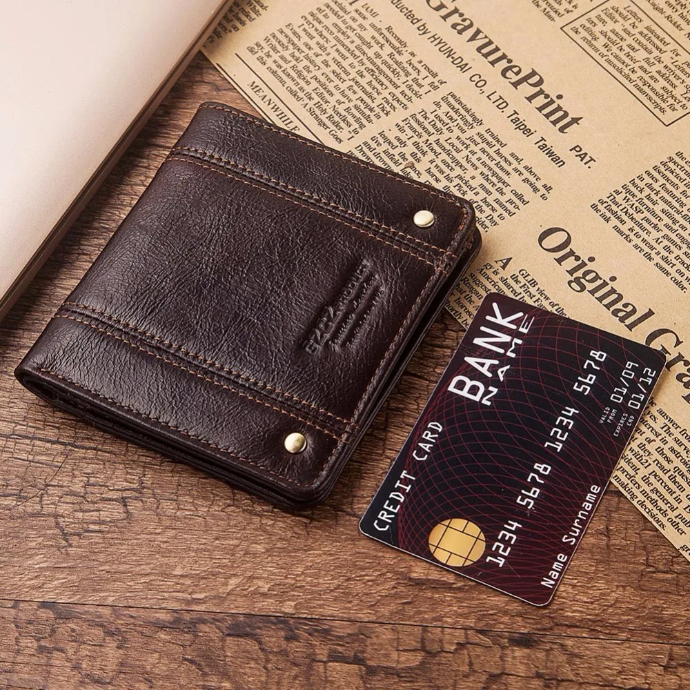 

ultra - thin Wallet Brand Design Genuine Leather RFID Men Wallets With Card Holder Fashion Slimline Male Short Mini Purse