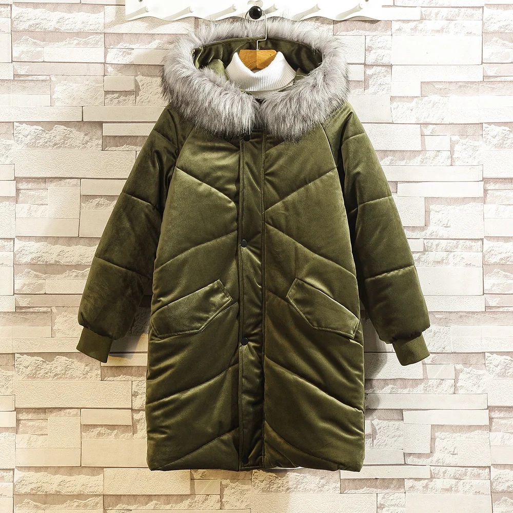 

Autumn and winter new cotton coat men's plus velvet thick cotton coat loose fur collar long gold velvet warm coat