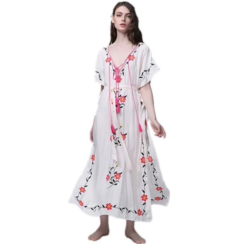 Jsxdhk Runway Summer Women Boho Long Dress 2018 Designer Sexy V Neck