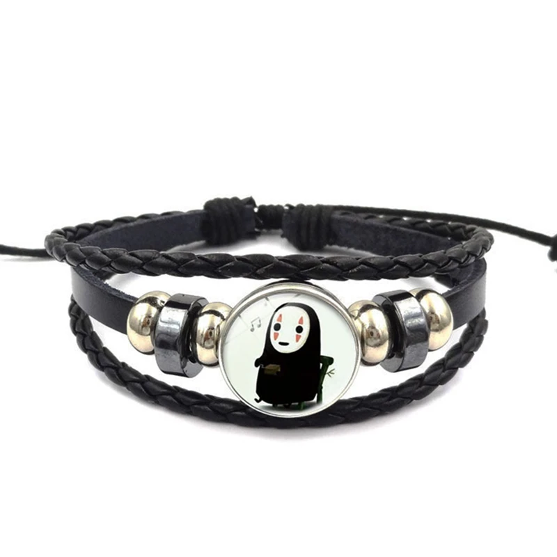 

Anime Spirited Away Bracelet Homme Vintage Hand Woven Faceless Men Bracelets Handmade Genuine Leather Men Friendship Braslet