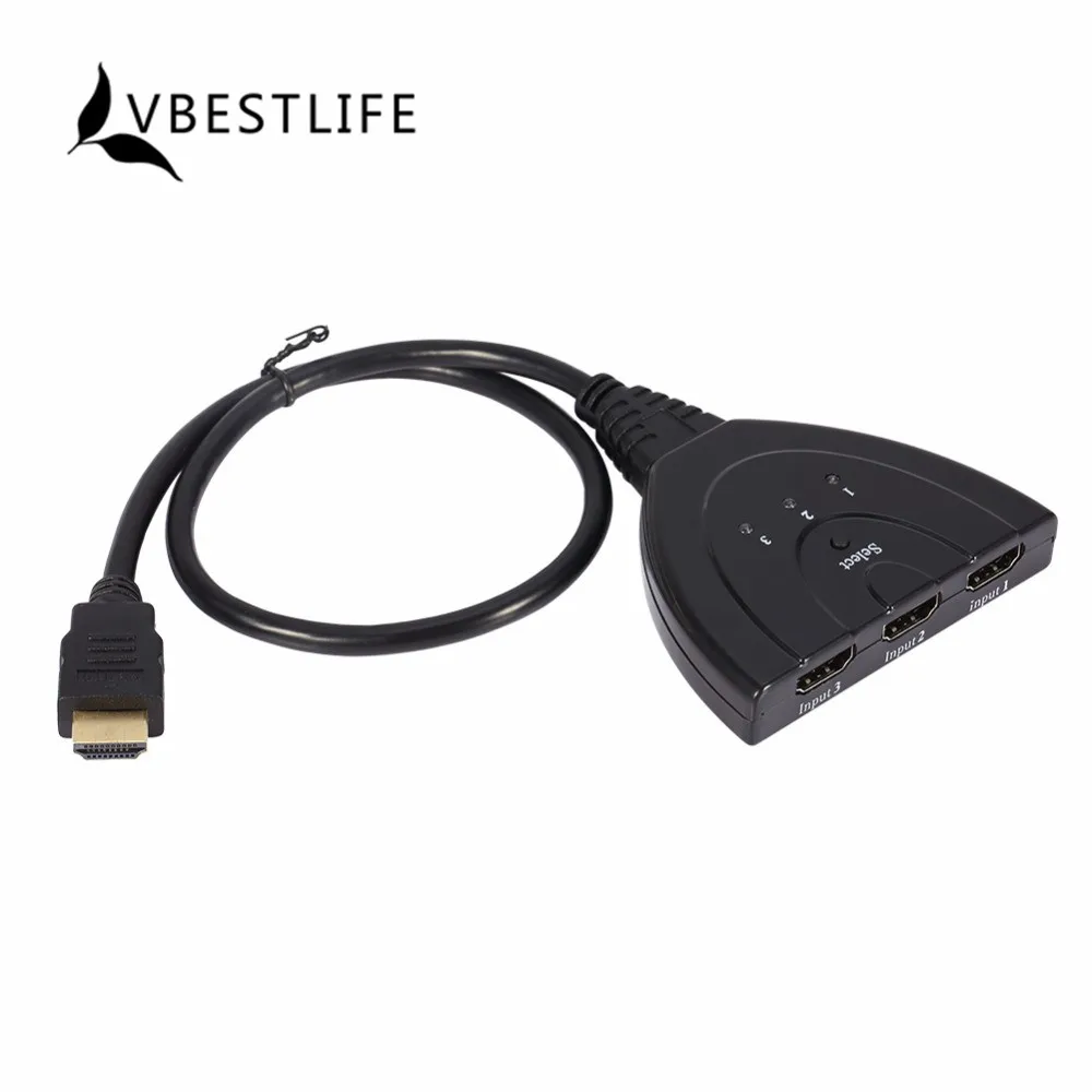 

VBESTLIFE 3 Port 4K HDMI Cable Adapter 3 Input 1 Out Auto Switch Splitter Switcher HUB Box HD 3D 1080p For DVD HDTV Computer PS3