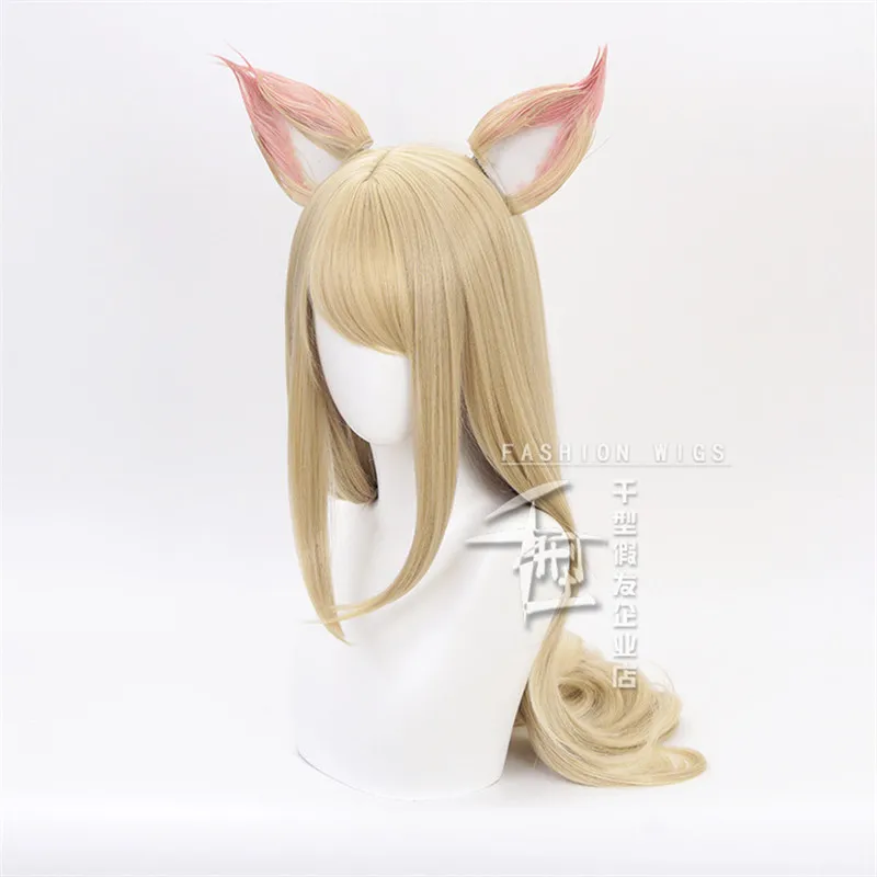 Online Personaje del juego KDA K DA Ahri pelucas Cosplay 70cm con orejas KDA resistente al calor pelo sintético percas Cosplay Peluca de zorro