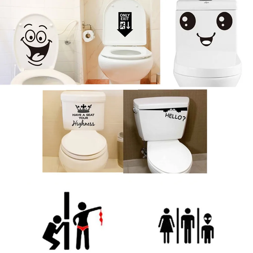 

2019 Wall Stickers Removable PVC Cute Cartoon Smile Face Poster Washroom Door Toilet Funny WC Sticker Family DIY Decor Wallpaper