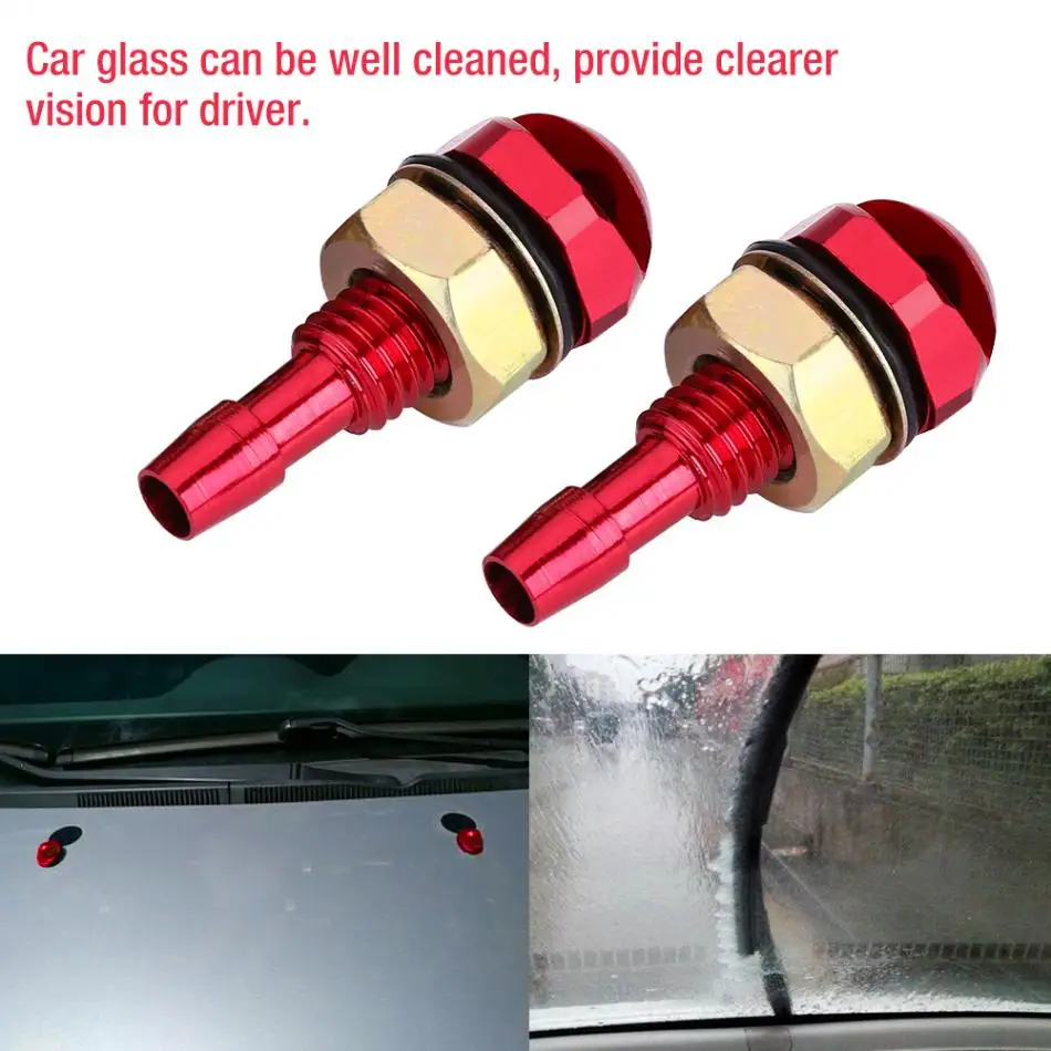 

2pcs Universal Aluminum Alloy Car Auto Front Windshield Sprayer Washer Nozzle Red Color