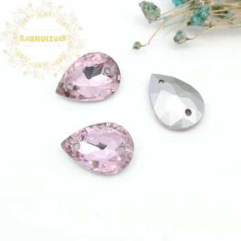 

Pink Water Drop Double Hole Crystal Glass Sewing Rhinestones pointback diy Wedding dress and bag 10*14 13*18 18*25