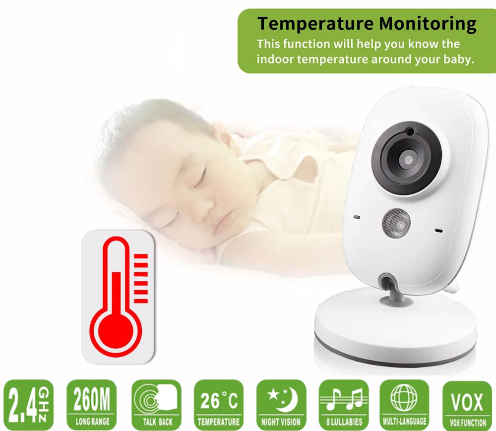 3,2 дюймов беспроводной видео Цвет Детские монитор с высоким разрешением Baby няня, безопасность Камера ночное видение температура