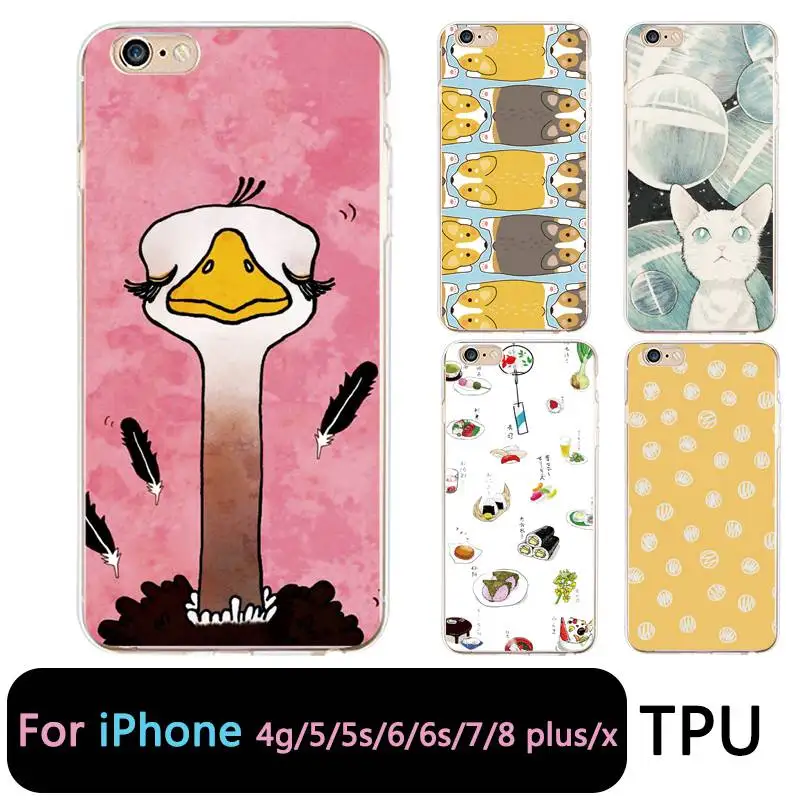 QMSWEI TPU прозрачный телефон чехол для iPhone 6G 6s 7 8 plus x мягкая защитная суши кошка