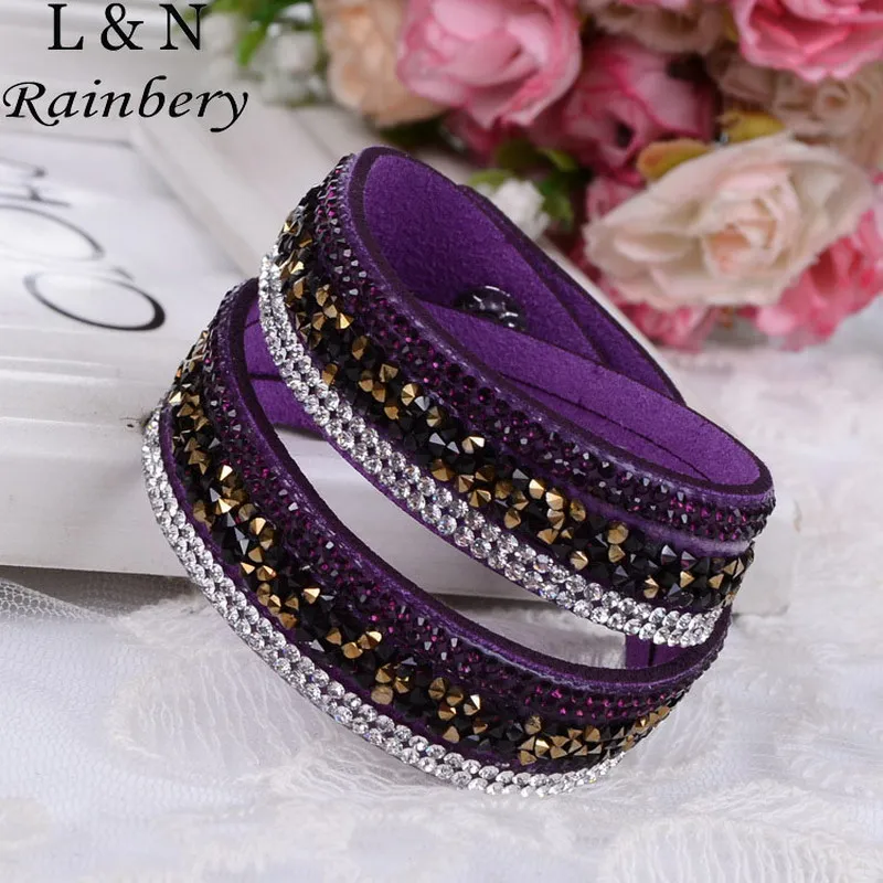 Rainbery 2016 New Fashion Multi Layer Wrap Bracelets Slake Leather Bracelets Crystals Couple Jewelry Charm Bracelet