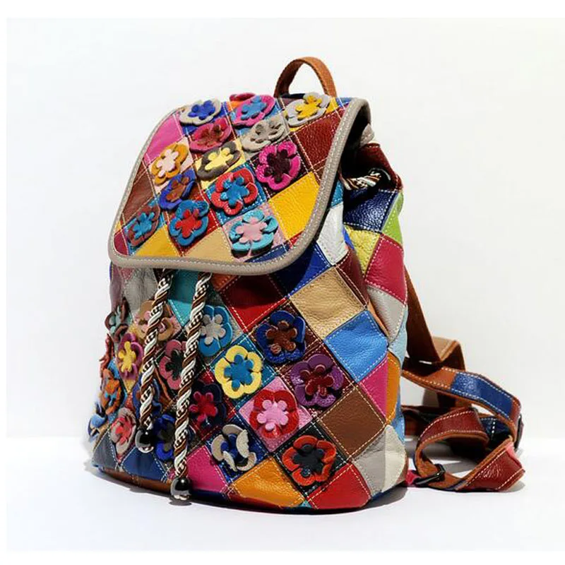 LOMANTINA, модный рюкзак из натуральной кожи с милыми цветами в стиле пэчворк, женские сумки, рюкзаки в консервативном стиле, школьные сумки для девочек