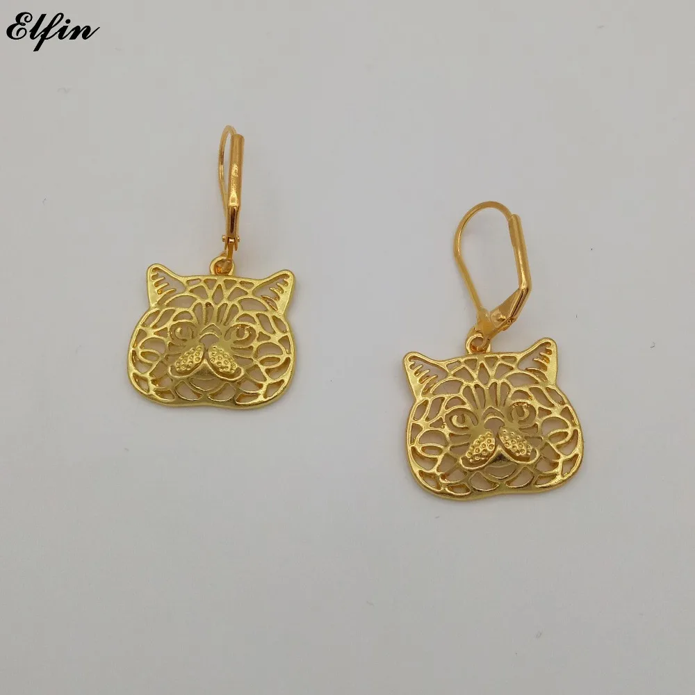 Elfin New Trendy Exotic Cat Earings Fashion Jewelry Gold Color