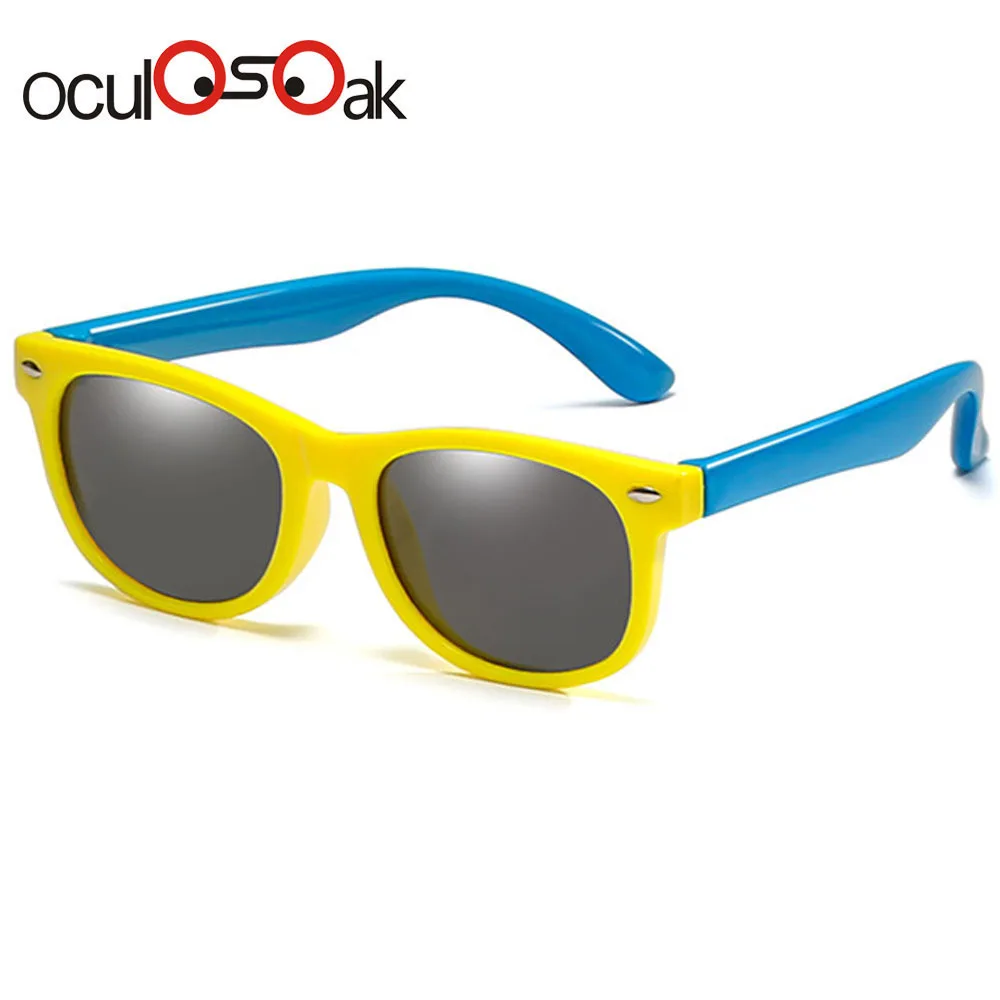 Yellow Blue Популярные зеркальные детские солнцезащитные очки для мальчиков и девочек, поляризационные силиконовые защитные солнцезащитные очки TR90, подарок для детей, малышей, Gafas UV400 - Цвет линз: Yellow Blue