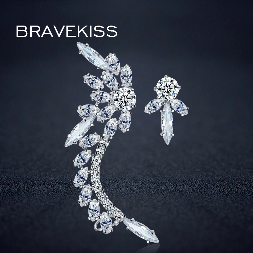 

BRAVEKISS glitter cubic zirconia stone mismatch cuff earrings stud for women pendientes mujer moda joyas brincos aretes BUE0209