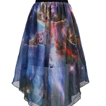 Новейшая женская одежда Летний стиль 3D печать галактика Шифон сексуальная юбка с лепестками лотоса край Высокое качество Высокая талия юбка