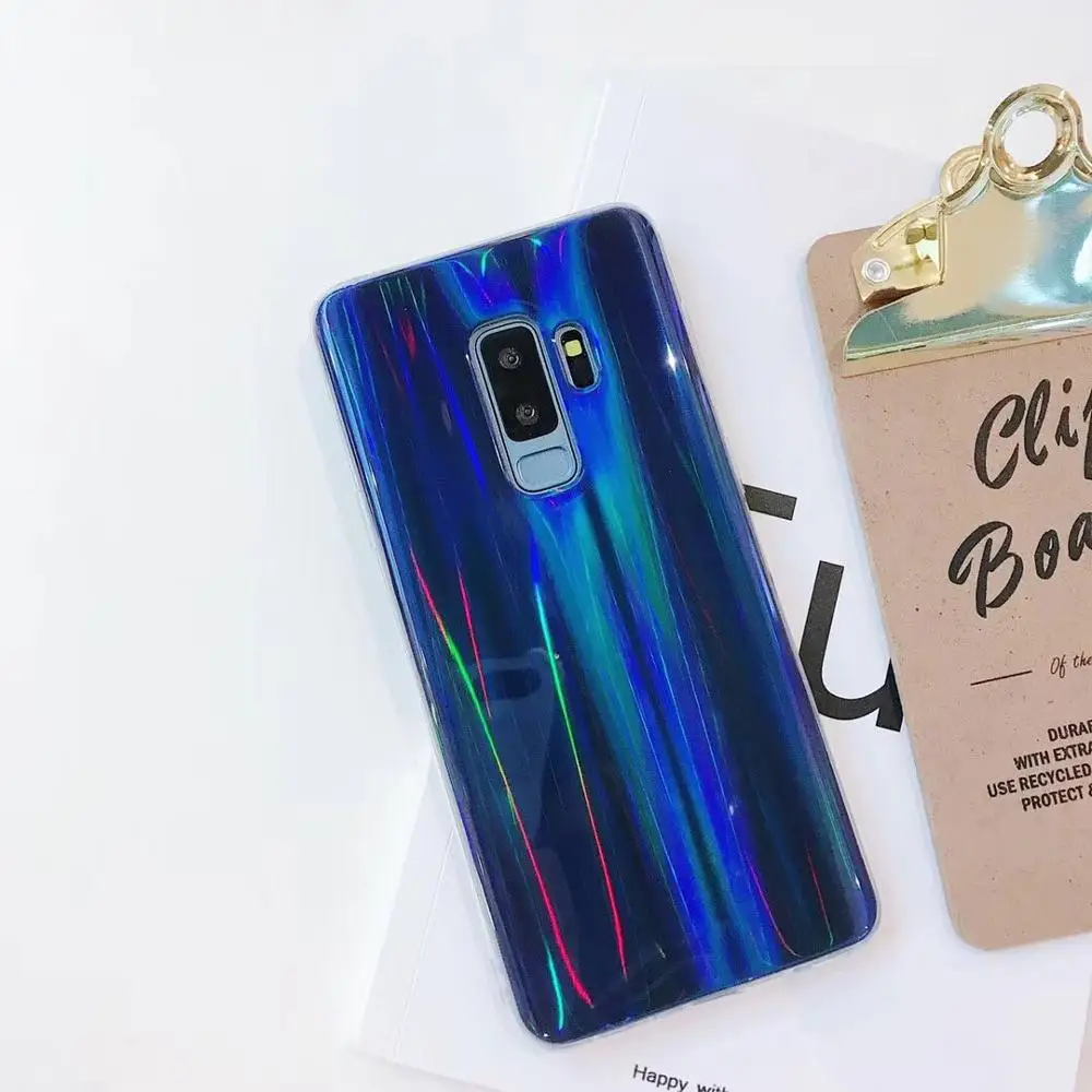 Роскошный лазерный Мягкий силиконовый чехол для телефона для samsung galaxy note8 s9 s9plus s8 s10 plus s7 edge s8plus ремешок на цепочке через плечо - Цвет: 4 only case