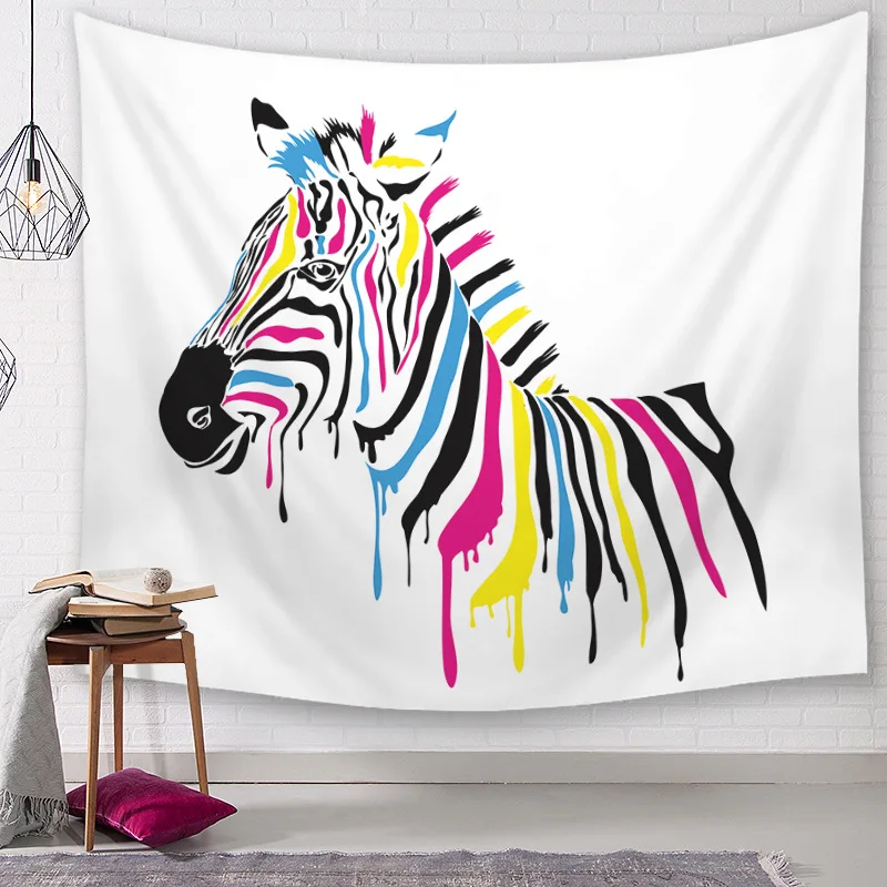 Colorful Zebra Painting Wall Hanging Hippie Tapestry Watercolor Living Room Decoration Carpets Camping Pad Beach Towel G110 | Дом и сад