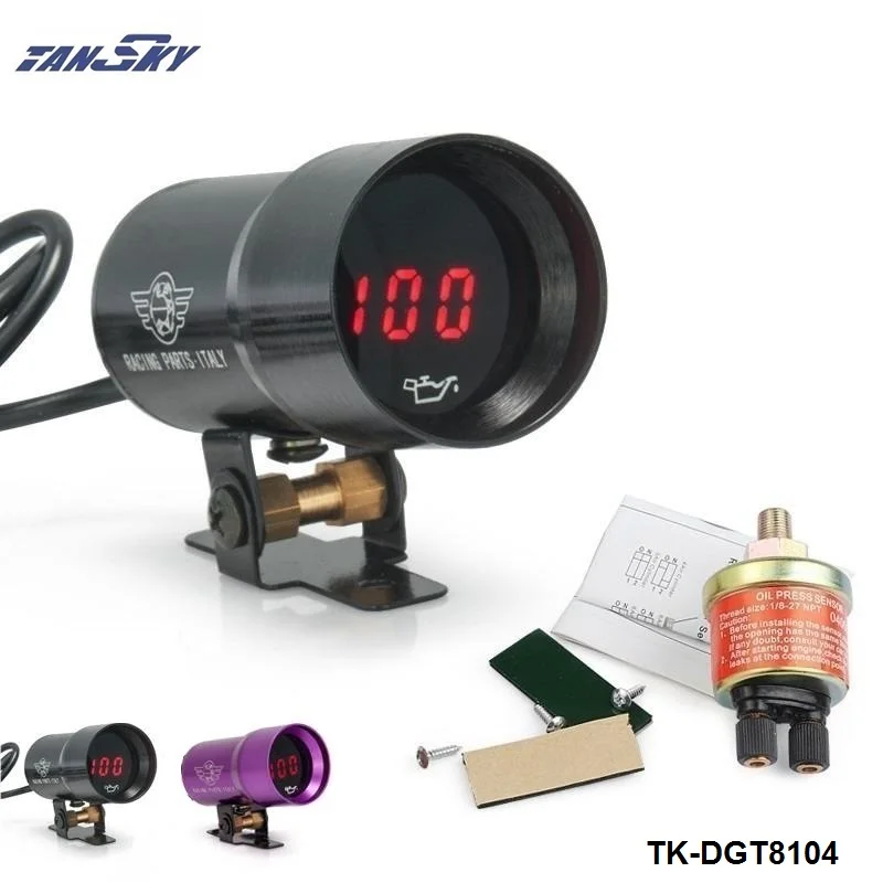 TANSKY  -37mm MICRO DIGITAL SMOKED OIL PRESSURE GAUGE 3-4-6-8 CYLINDER ENGINES Black,Purple For Ford FOCUS 2.0 TK-DGT8104