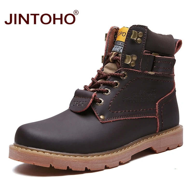 JINTOHO/зимние мужские ботинки; высококачественные мужские ботинки из натуральной кожи; рабочие и защитные ботинки; модная зимняя рабочая обувь из натуральной кожи - Цвет: an zong