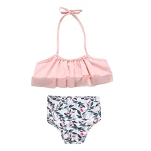 Детская одежда для купания для девочек; хлопковый купальный костюм из двух предметов; детский купальный костюм; бикини с принтом в виде листьев; летние купальники; k0307