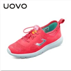 UOVO летняя дышащая детская обувь для бега, модная брендовая повседневная обувь для мальчиков и девочек, спортивная обувь с сеткой, кроссовки, размер 31#-35 - Цвет: FUXIA