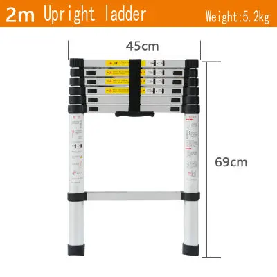 2 м Выдвижная складная алюминиевая вертикальная лестница, многоцелевая домашняя/библиотечная/Инженерная лестница
