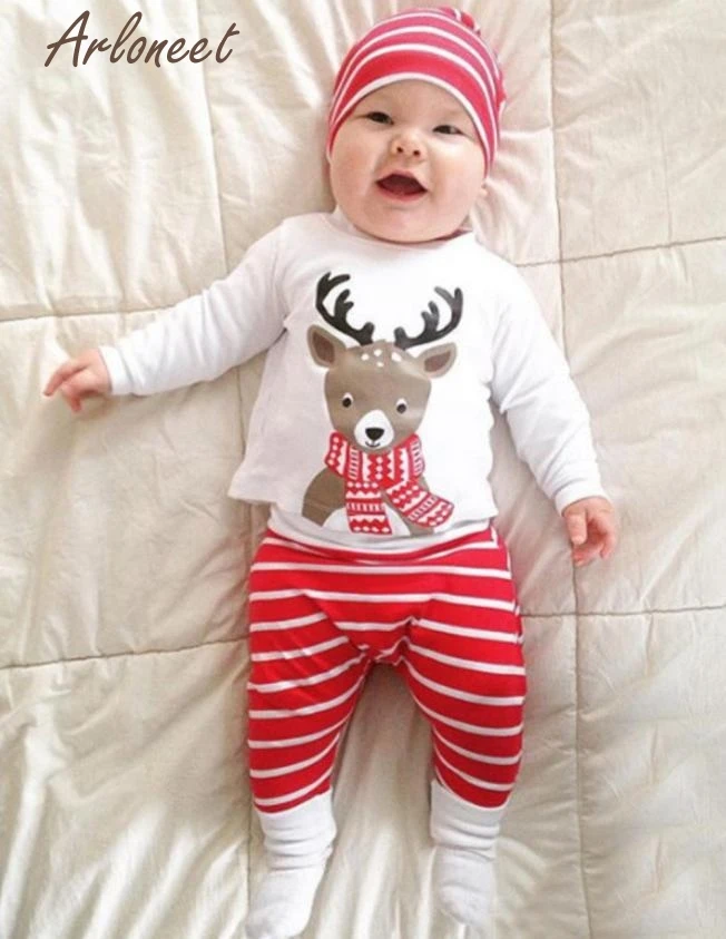 2017 FASHIONNewborn Baby Boy Girl Christmas Deer Print Tops+Pant+Cap Outfits Clothes Set 2017 FASHIONNewborn Baby Boy Girl Christmas Deer Print Tops+Pant+Cap Outfits Clothes Set