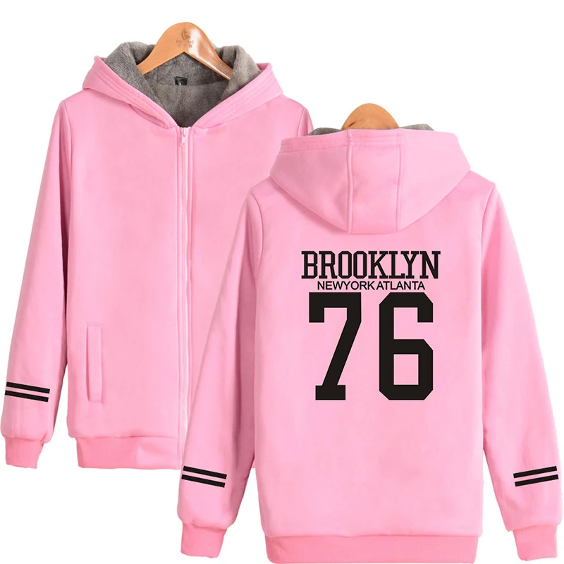 Фото Толстовка BROOKLYN 76 Мужская/женская зимняя, Модный худи в стиле хип-хоп, на молнии, куртки, повседневный утепленный свитшот с длинным рукавом, 4XL №5
