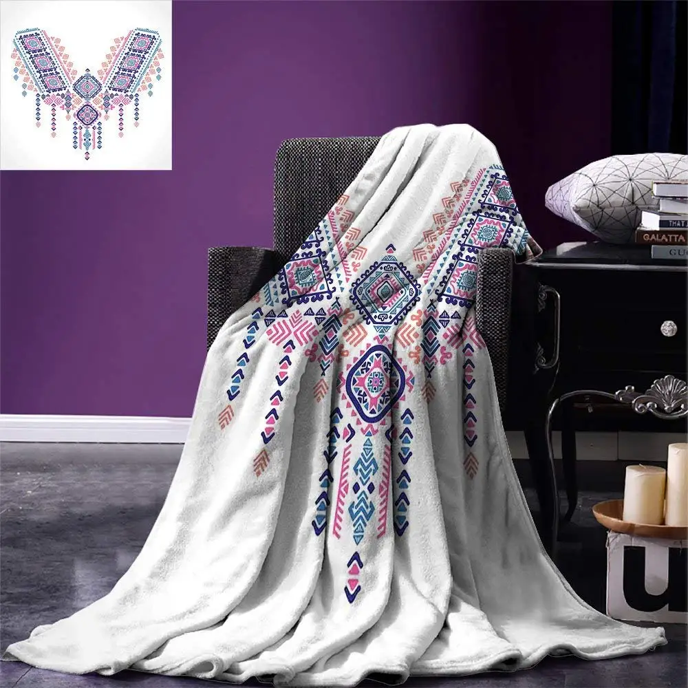 

Tribal Throw Blanket Ethnic African Geometric Design Aztec Style Bohemian Festive Retro Print Warm Microfiber