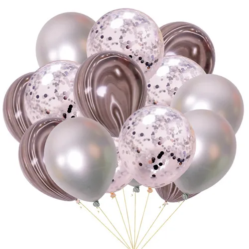15 шт. надувной шар из металлического агата, конфетти-блестки, мраморный день рождения, мероприятие, вечеринка, День Святого Валентина, свадебные украшения - Цвет: Silver