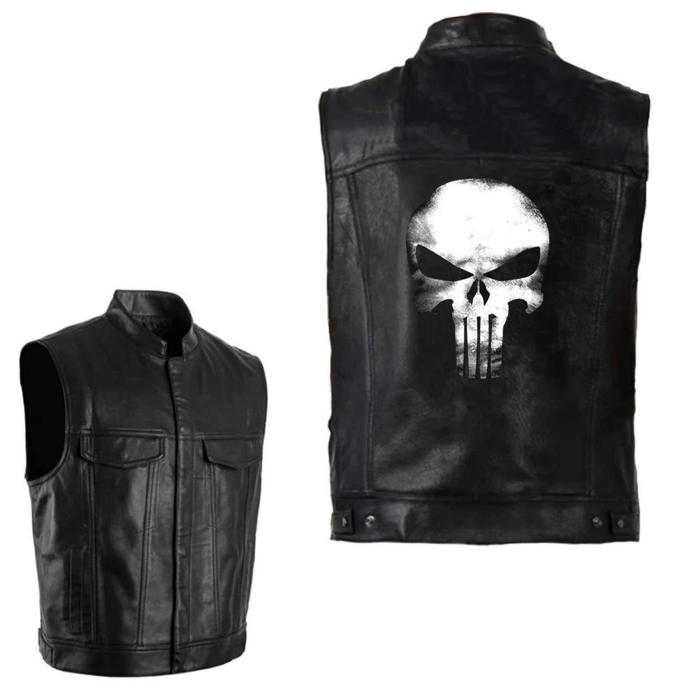 

Leather Vests Men Swag Skull Hip Hop PU Sleeveless Jackets Punk Rock Waistcoat Cool Coat Streetwear 2019 Brand Outerwear Vest