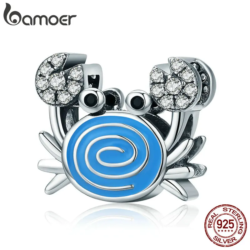 Очаровательные бусины BAMOER из серебра 925 пробы с прозрачными фианитами и синей эмалью подходят для женских