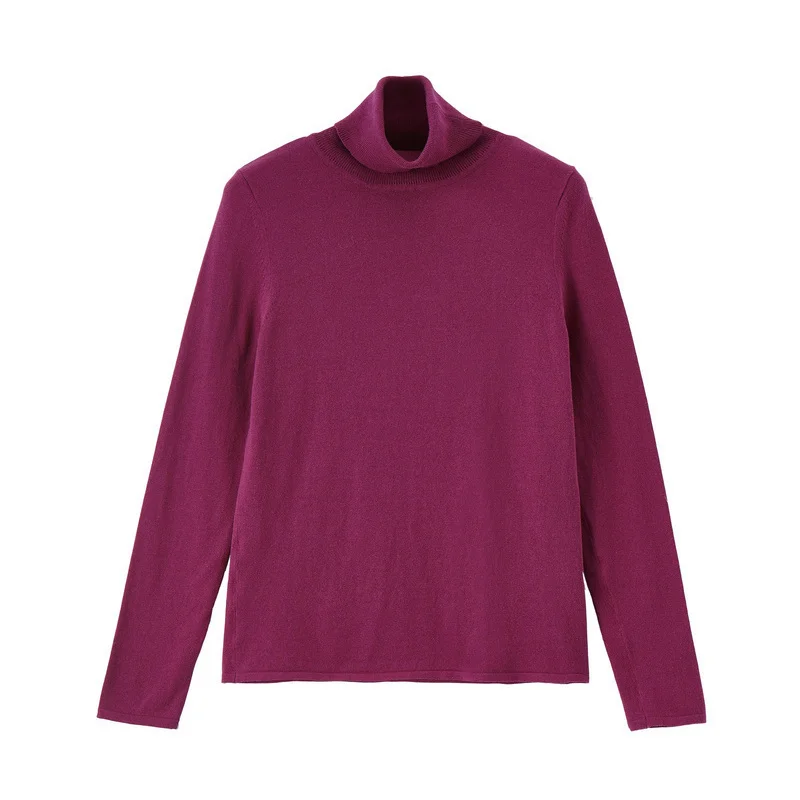 INMAN, осень, Новое поступление, минимализм, однотонный, подходит ко всему, с высоким воротником, тонкий пуловер, женский свитер - Цвет: Burgundy