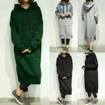 

Women Long Sleeve Loose Casual Sweater Sweatshirt Sweats Hoodies Long Maxi Dress