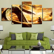 

Canvas HD Prints Pictures Modern Wall Art Framework 5 Panels Cartoon Dragon Ball Z Paintings Goku Ride Shenron Poster Home Decor