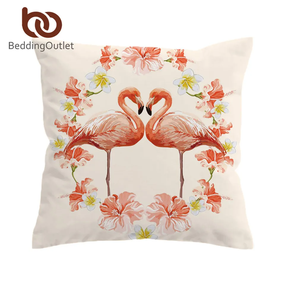 Beddingoutlet Flamingo Cushion Cover Love Heart Pillow Case Cover Pink
