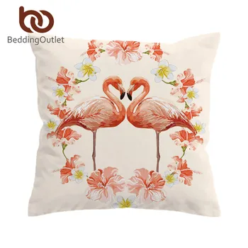 

BeddingOutlet Flamingo Cushion Cover Love Heart Pillow Case Cover Pink Flowers Floral Decorative Pillowcase Girls Valentine Gift