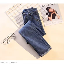 JUJULAND женские большие размеры с высокой талией промывают светло-голубые настоящие джинсовые брюки джинсовая куртка женская Femme для женщин джинсы 8026