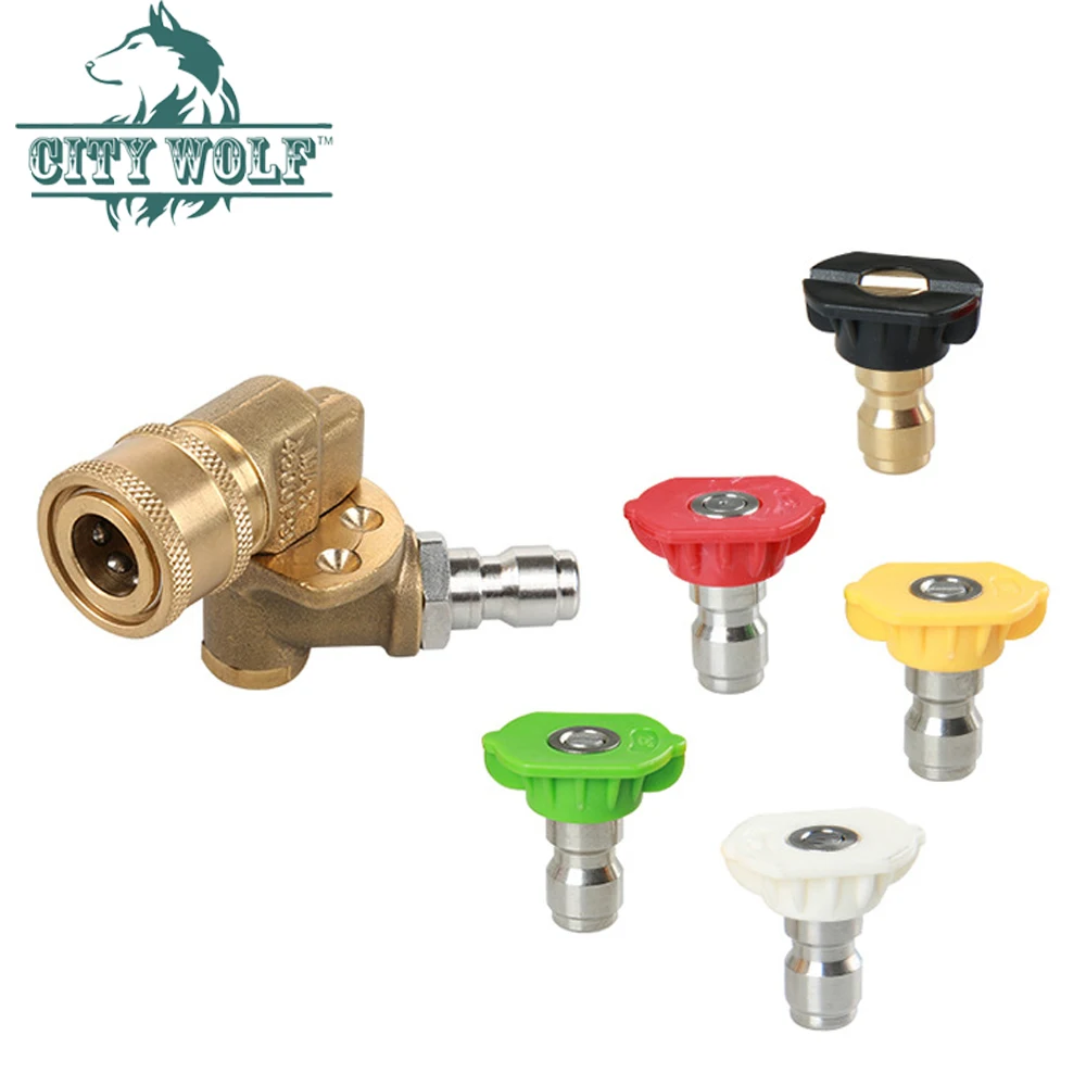 

City Wolf Quick Connection Pivoting Coupler 1/4 for high pressure washer with 5PCS metal nozzle car cleaning accessory