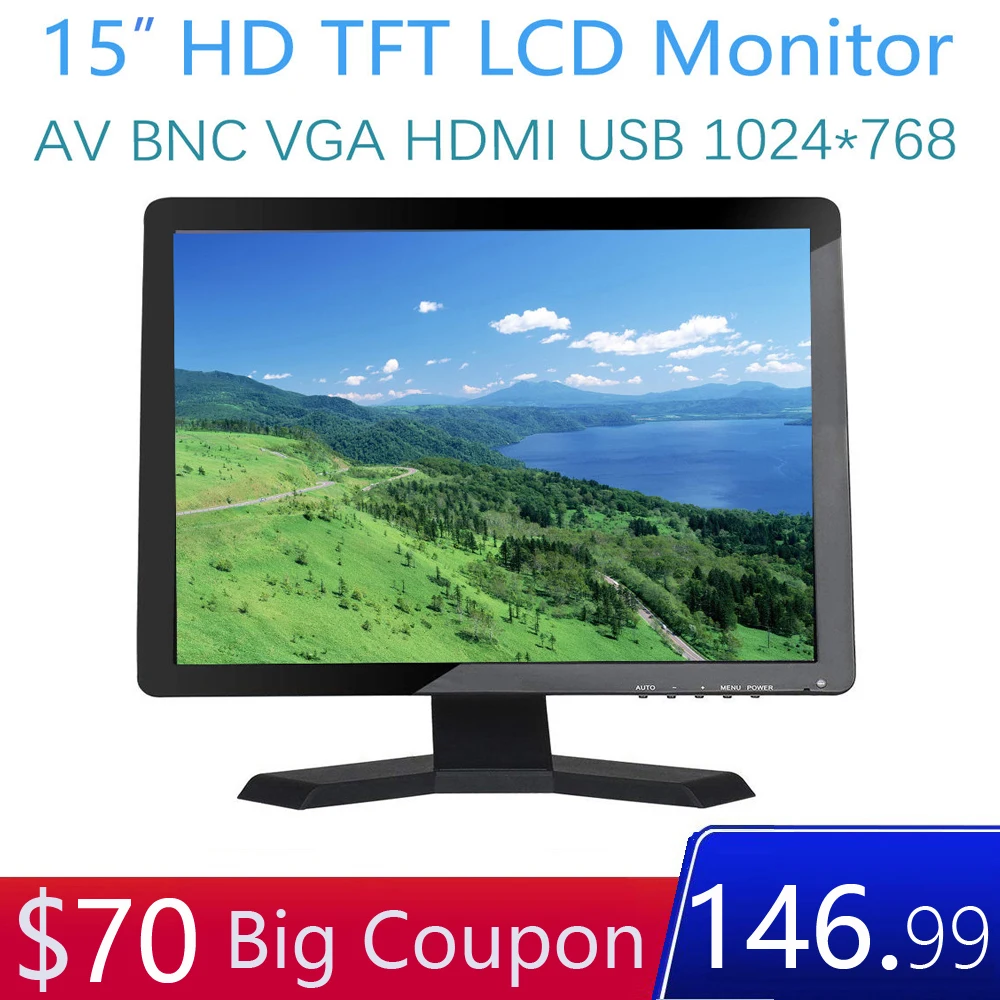  15 inch Monitor TFT Display 1024*768 HD 15 inch Monitor Video Audio AV BNC USB VGA HDMI for CCTV Se