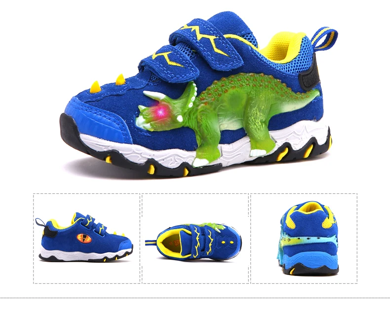 Dinoskulls Kids Sneakers Light Up LED Baby Boys Sneakers 3D Dinosaur Leather Children's Trainers 2019 Spring Toddler Trainers