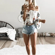 Dsvaenhd размера плюс женские бохо-футболки повседневные свободные футболки с цветочным принтом с вырезом лодочкой топы с открытыми плечами Лето