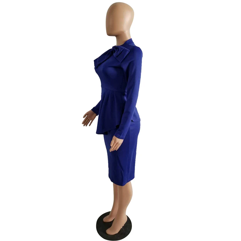 Adogirl новая стильная женская деловая модельная одежда элегантное Детское пальто с воротником-бантиком, с баской и длинным рукавом платье-карандаш, миди Высокое качество Вечерние платья